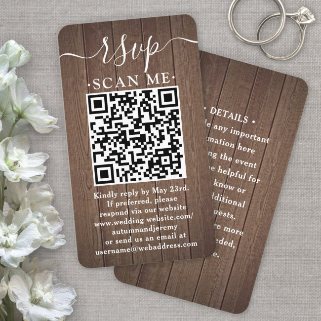 100 Pack Qr Rsvp Wedding Brown Faux Wood Enclosure Business Invitations