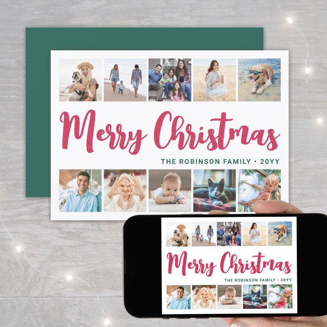 10 Photo Collage Script Merry Christmas Modern Holiday Invitations