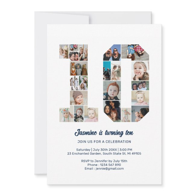 10th Birthday Number 10 Custom Photo Collage Invitation
