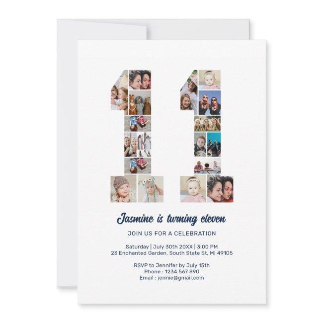 11th Birthday Number 11 Custom Photo Collage Invitation