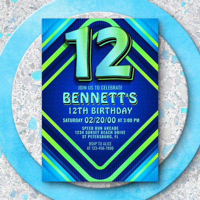 12th Birthday Neon Invitation