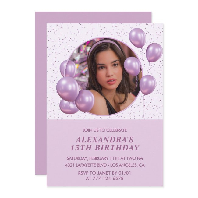 13th Birthday Invitations Balloons Photo Purple