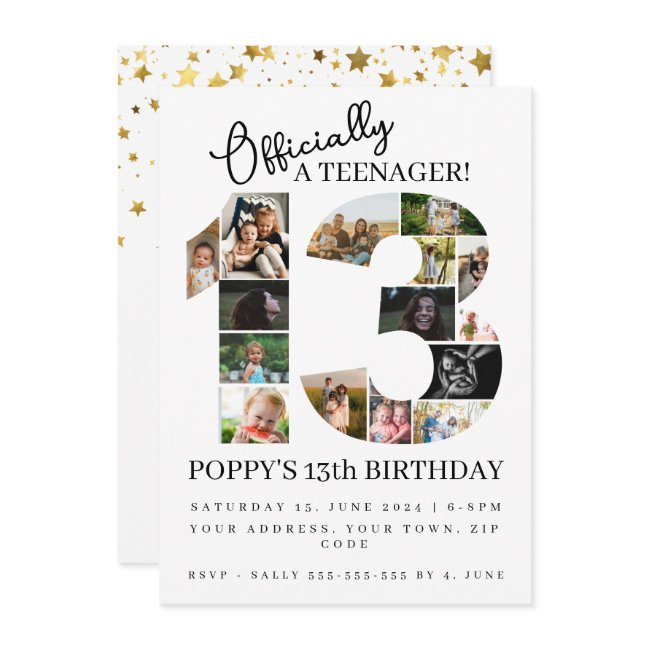 13th Birthday Officially A Teenager Photo Collage Invitation