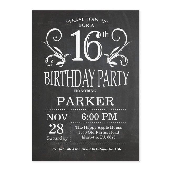 16th Birthday Invitation Chalkboard Floral