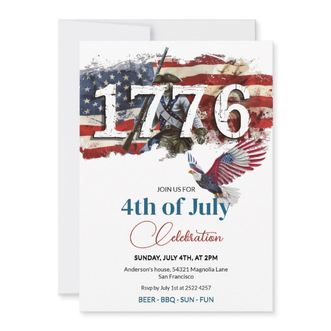 1776 Independence Day American Flag Bald Eagle Invitation