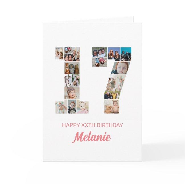 17th Birthday Number 17 Photo Collage Personalized Invitations
