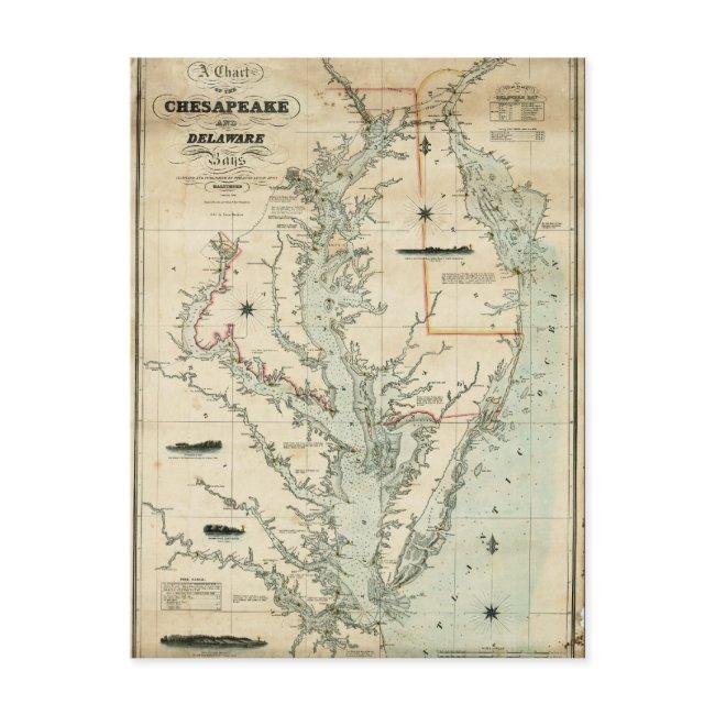 1852 Chart Of Chesapeake And Delaware Bays Postinvitations