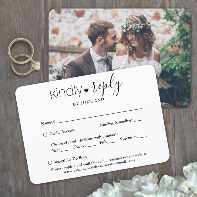1 Photo Meal Options Simple Modern Minimal Wedding Rsvp Invitations