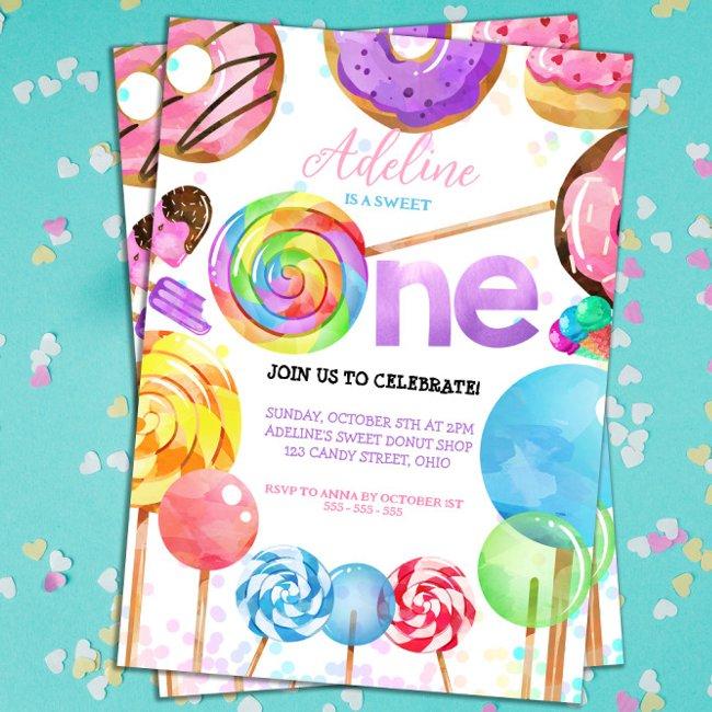 1st Birthday Candyland Lollypop Sweets Candy Invitation