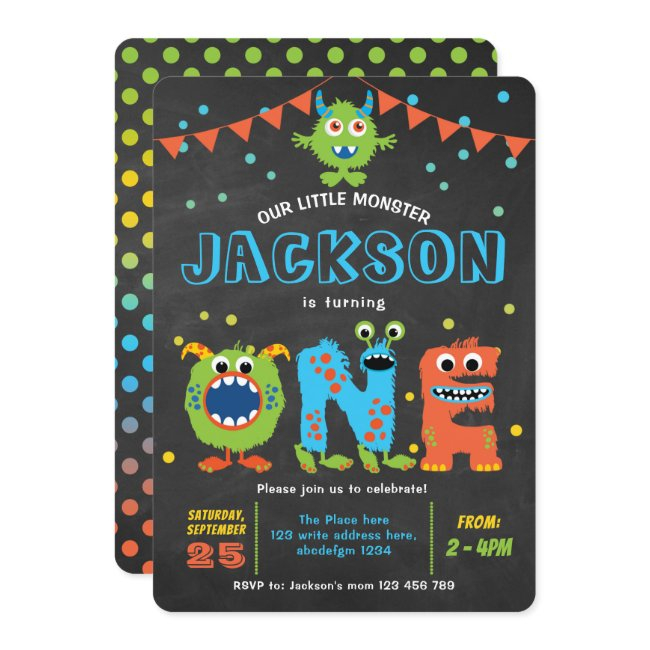 1st Birthday Cute Little Monster Party Chalkboard Invitation