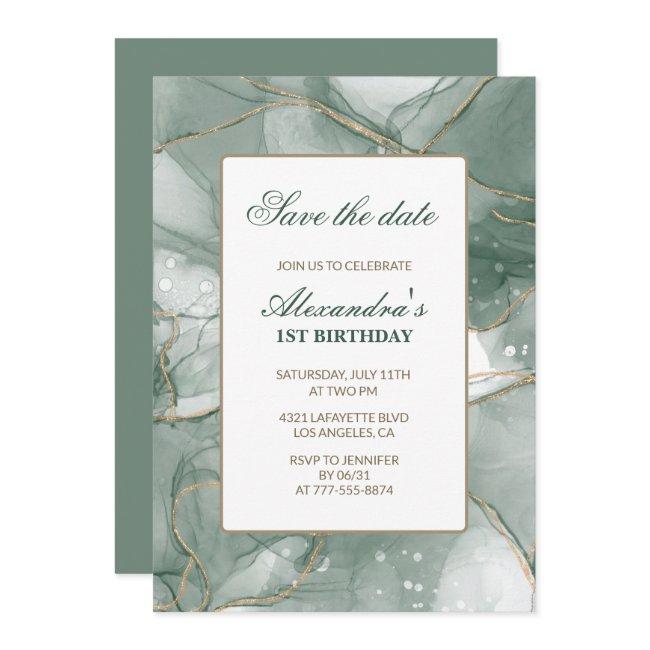 1st Birthday Invitations Save The Date Green