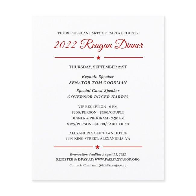 2022 Reagan Dinner Political Fundraising Invite