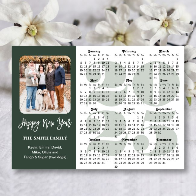 2025 Calendar Modern Sage Green Minimalist Photo Holiday Invitations