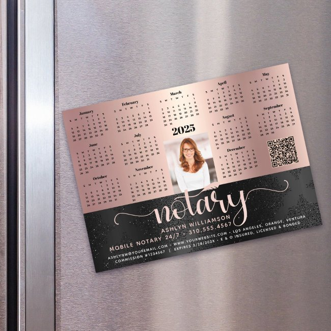 2025 Calendar Notary Black Pink Qr Code Magnet