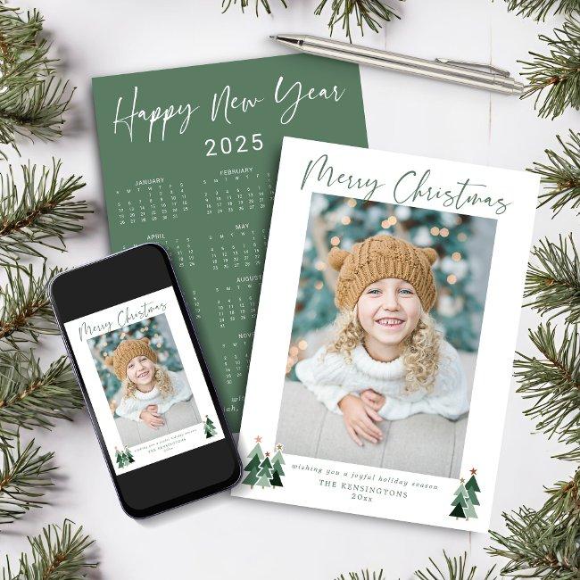2025 Cute Minimalist Sage Christmas Photo Calendar Holiday Invitations