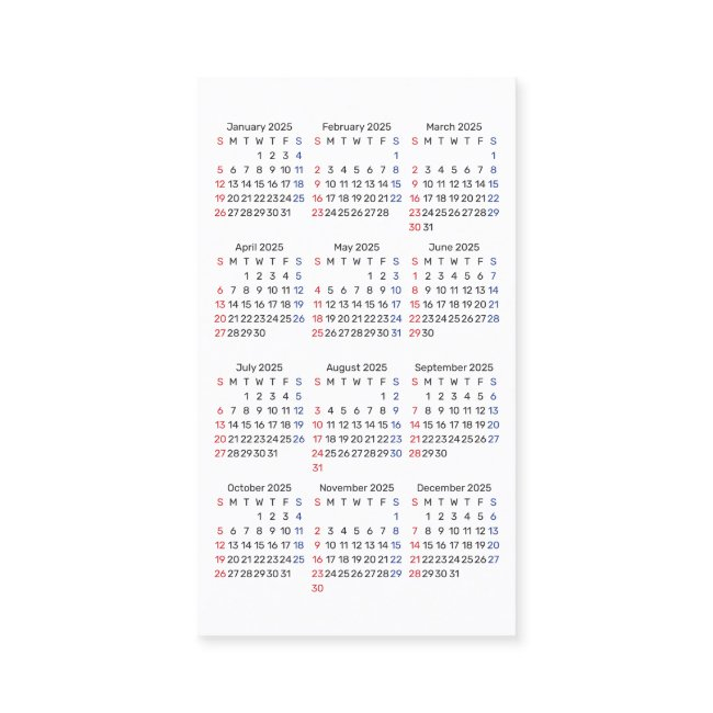 2025 Wallet Size Calendar Sunday Start Business Invitations