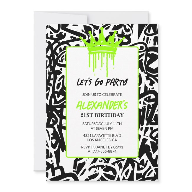 21st Birthday Invitations Men Party Graffiti Crown