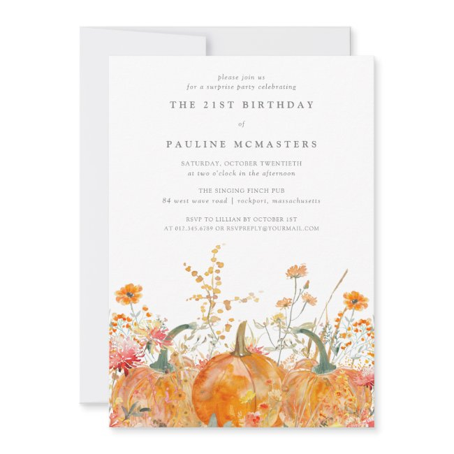21st Birthday Surprise Party Pumpkin Wildflower Invitation