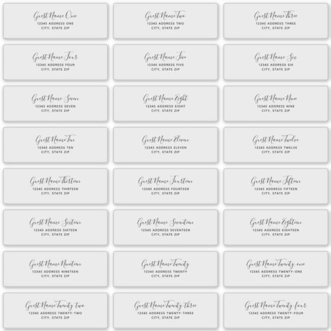 24 Individual Wedding Guest Address Labels