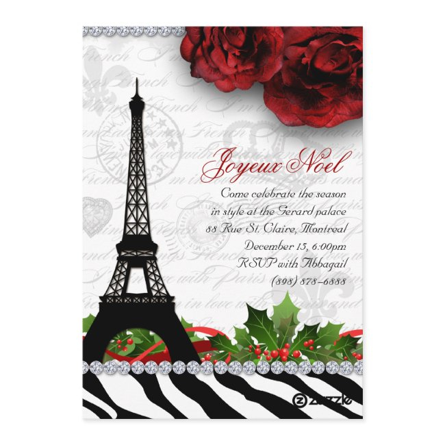 252 Christmas Paris Invitations Eiffel Tower Zebra