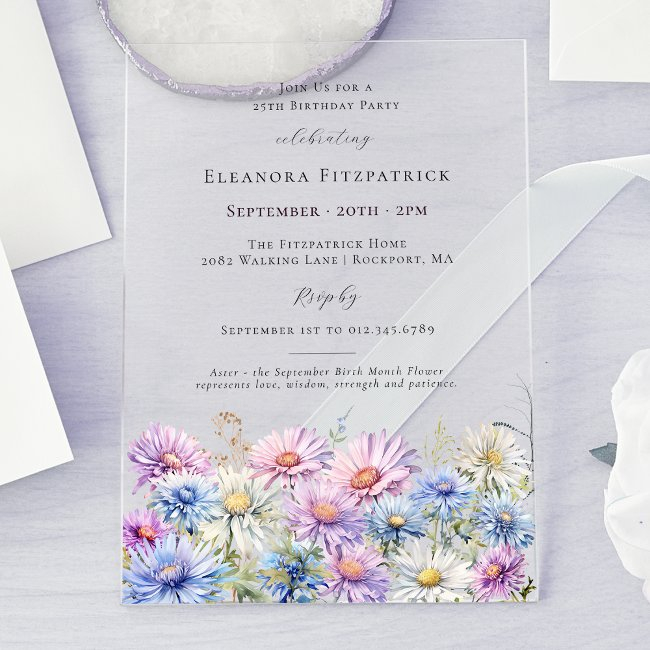 25th Birthday Party September Birth Month Flower Acrylic Invitations