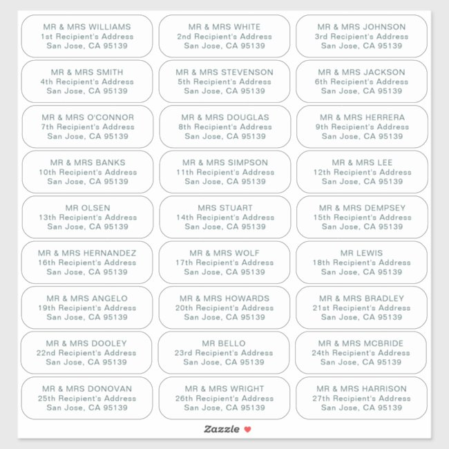 27 Recipients Simple Wedding Guests Address Labels