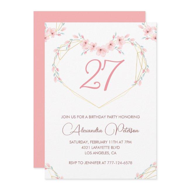 27th Birthday Invitations Boho Floral Pink