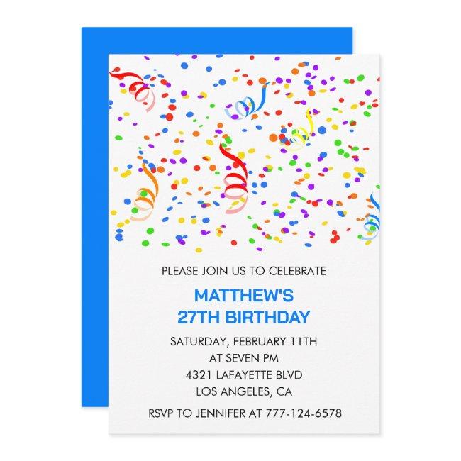 27th Birthday Invitations Rainbow Confetti Boy