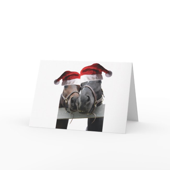 2 Horses Wearing Santa Claus Hats Invitations