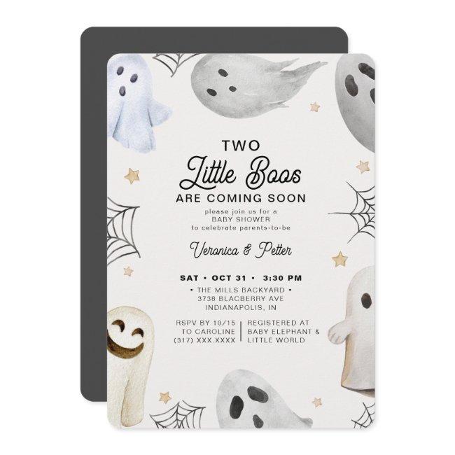 2 Little Boos Neutral Twins Halloween Baby Shower Invitation