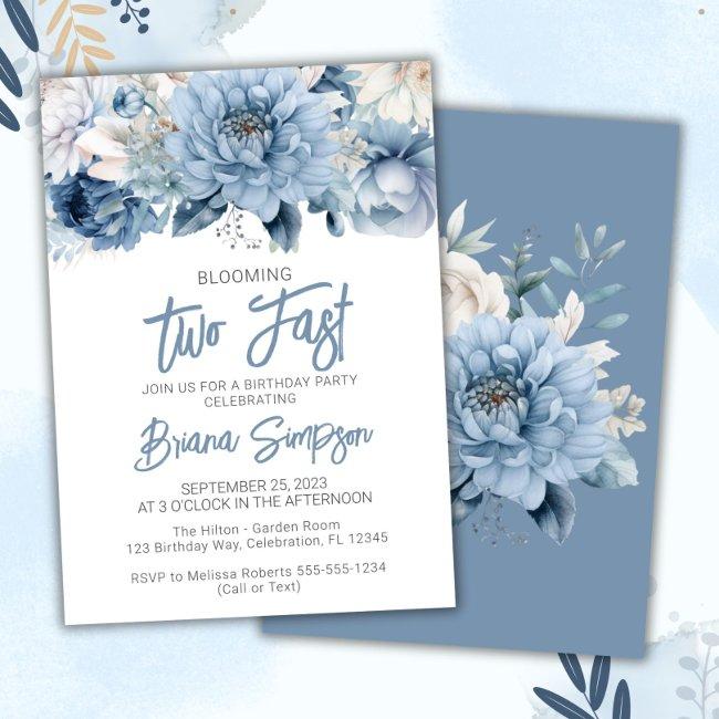 2nd Birthday Party Dusty Blue Floral Invitation