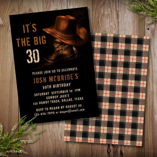 30th Birthday Rustic Cowboy Hat And Leather Boots Invitation