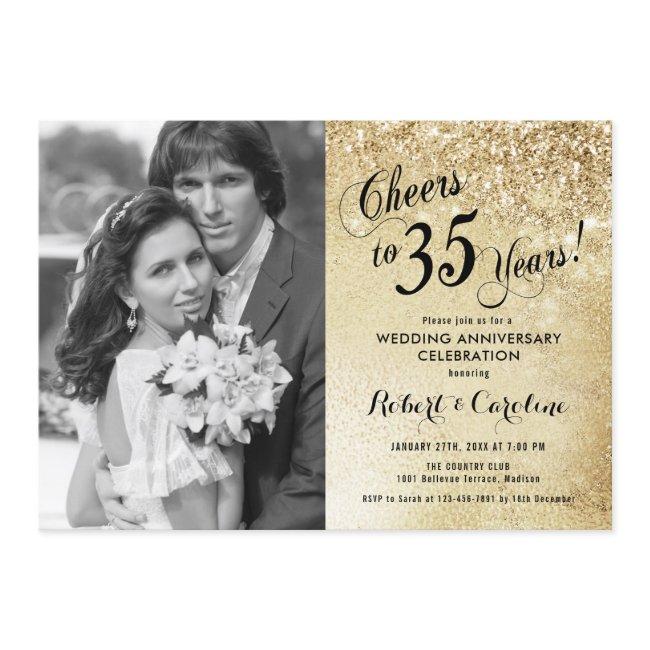 35th Anniversary With Photo - Gold Invitation