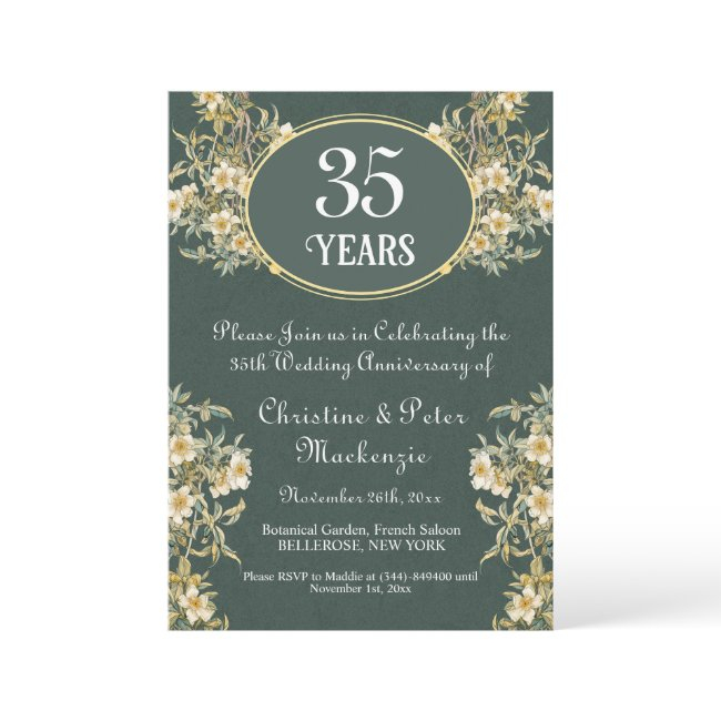 35th Coral Jade Wedding Anniversary Rich Floral Invitation