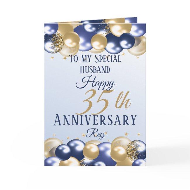 35th Wedding Anniversary Husband Navy Gold Invitations