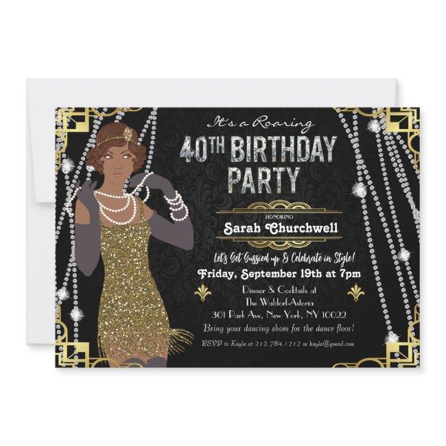 40th Birthday African American 1920s Flapper Girl Invitation
