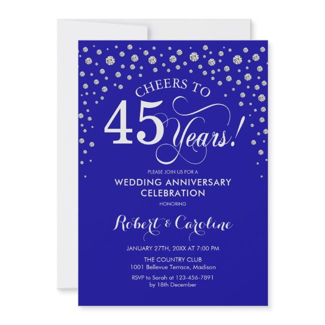 45th Anniversary Party - Silver Sapphire Blue Invitation