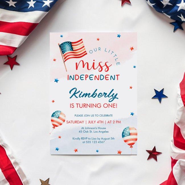 4th July Little Miss Independent Birthday Invitation