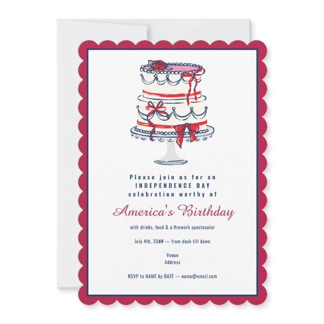 4th Of July Fourth Independence Day Coquette Cake Invitation