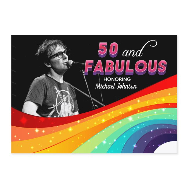 50 And Fabulous Rainbow Gay Pride Photo Birthday Invitation