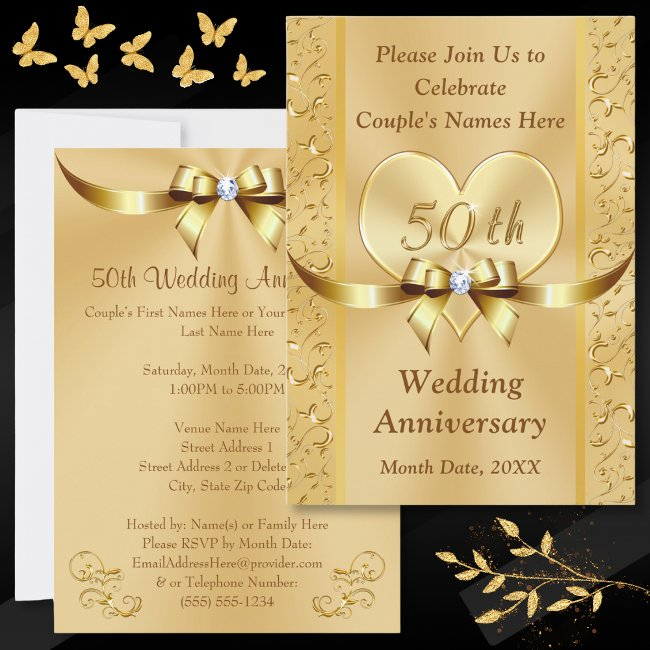 50 Years Wedding Anniversary Invitation Invitations Gold
