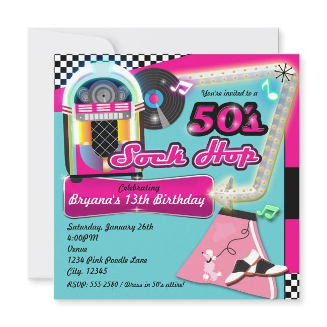 50's Sock Hop Birthday Party Retro Invitation