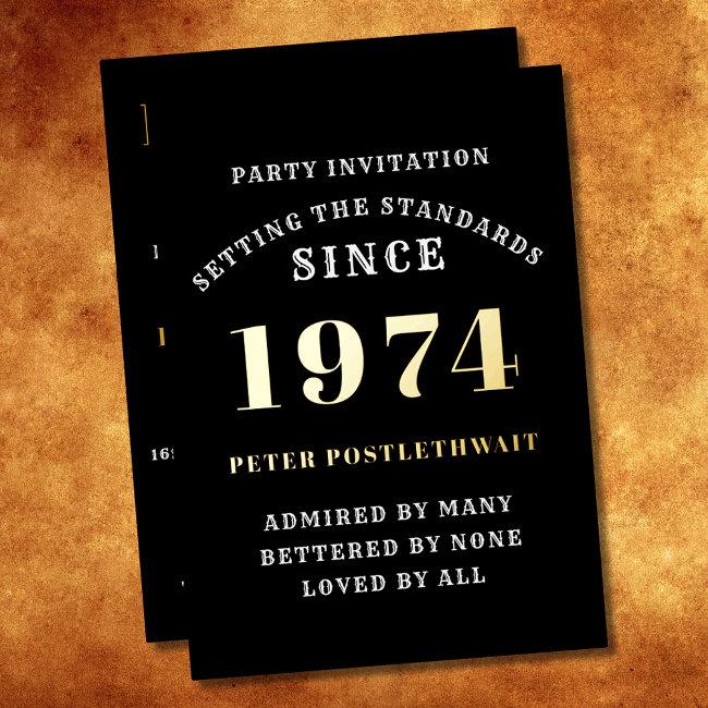 50th Birthday 1974 Black Gold Personalized For Him Foil Invitation