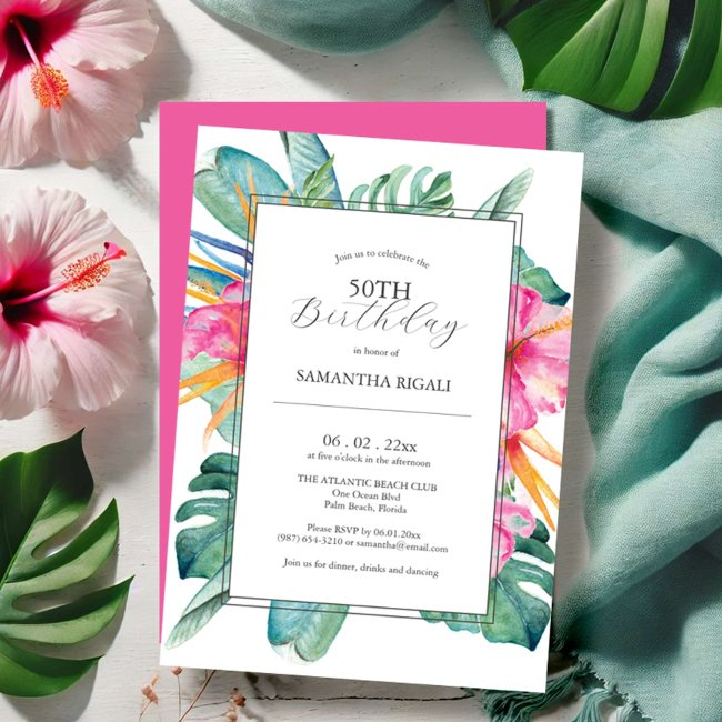 50th Birthday Invitations Tropical