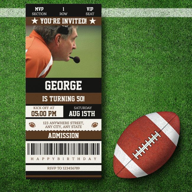 50th Football Ticket Birthday Invitation