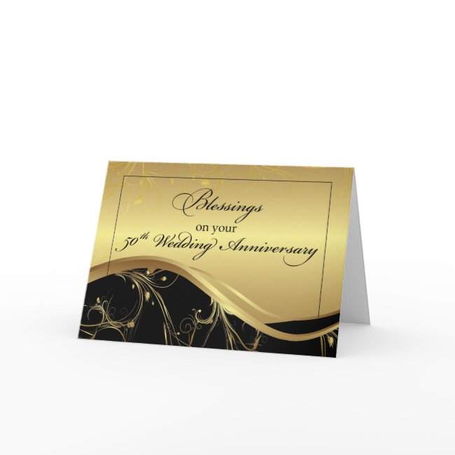 50th Wedding Anniversary Religious Black And Gold Invitations