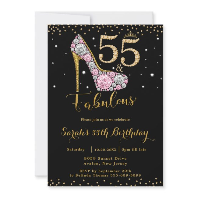 55 And Fabulous High Heel Diamonds 55th Birthday Invitation