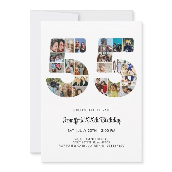 55th Birthday Number 55 Custom Photo Collage Invitation