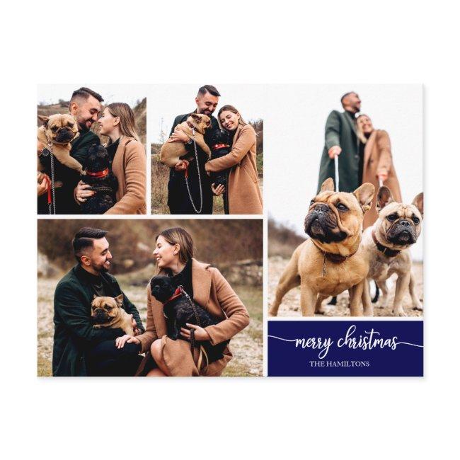 5 Photos Collage Stylish Font Merry Christmas Blue Postinvitations