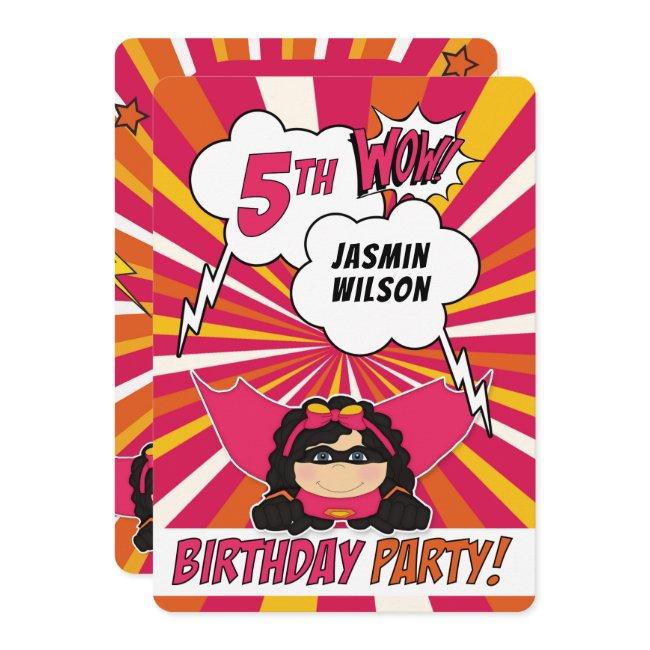5th Birthday Party Superhero Pink Comic For Girls Invitation